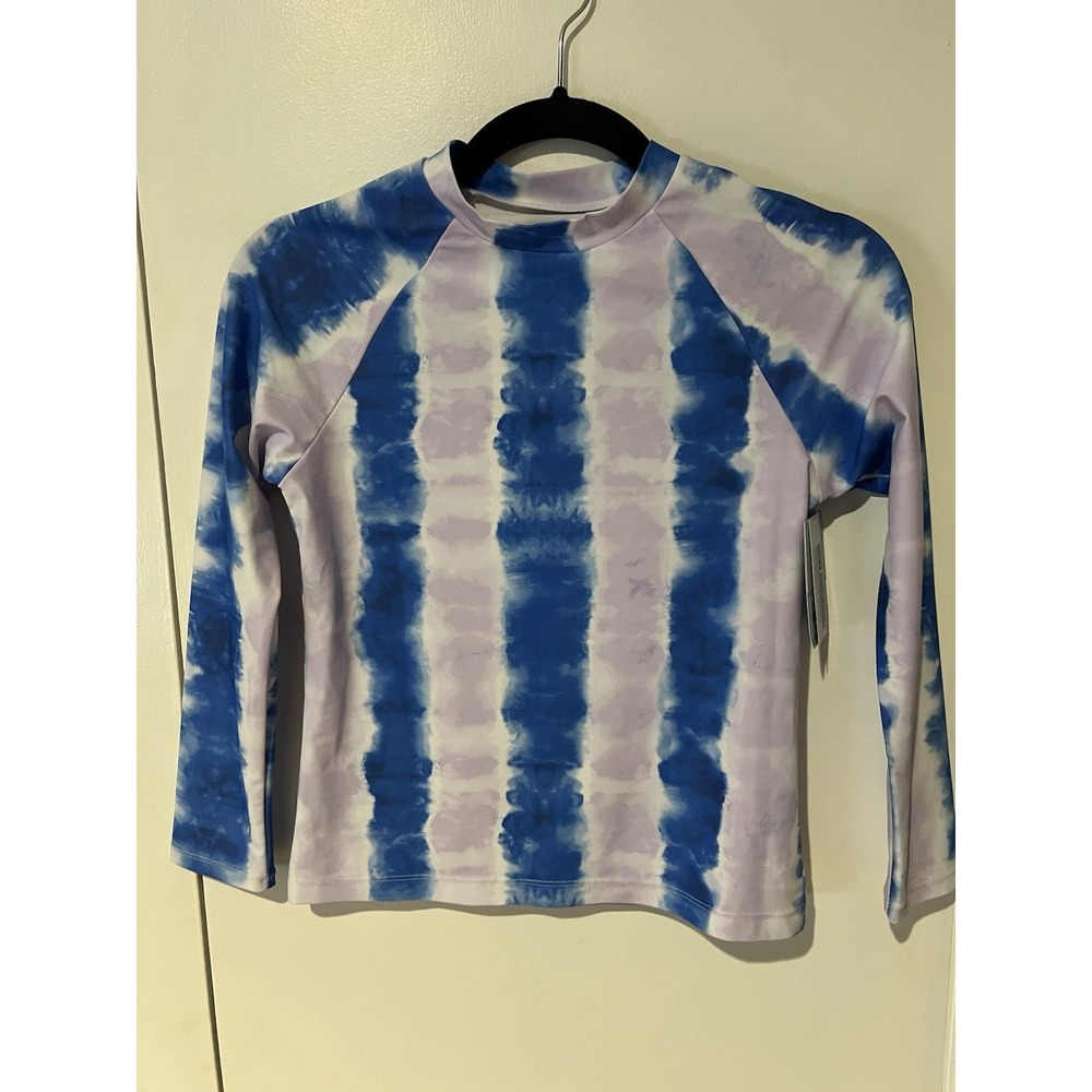 DSG Girls Large Swim‎ Rash Guard Long Sleeve Top Purple Blue Tie Dye NWT